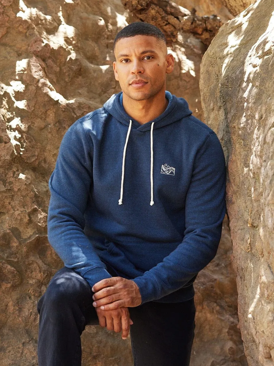 Embroidered Triblend Pullover Hoodie Layered Hem Design Loose Fit