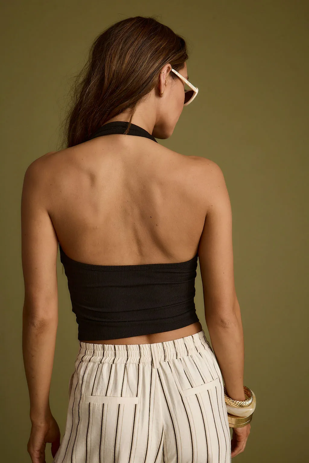 ButterySoftTextile Emily Black Ribbed Halter Top