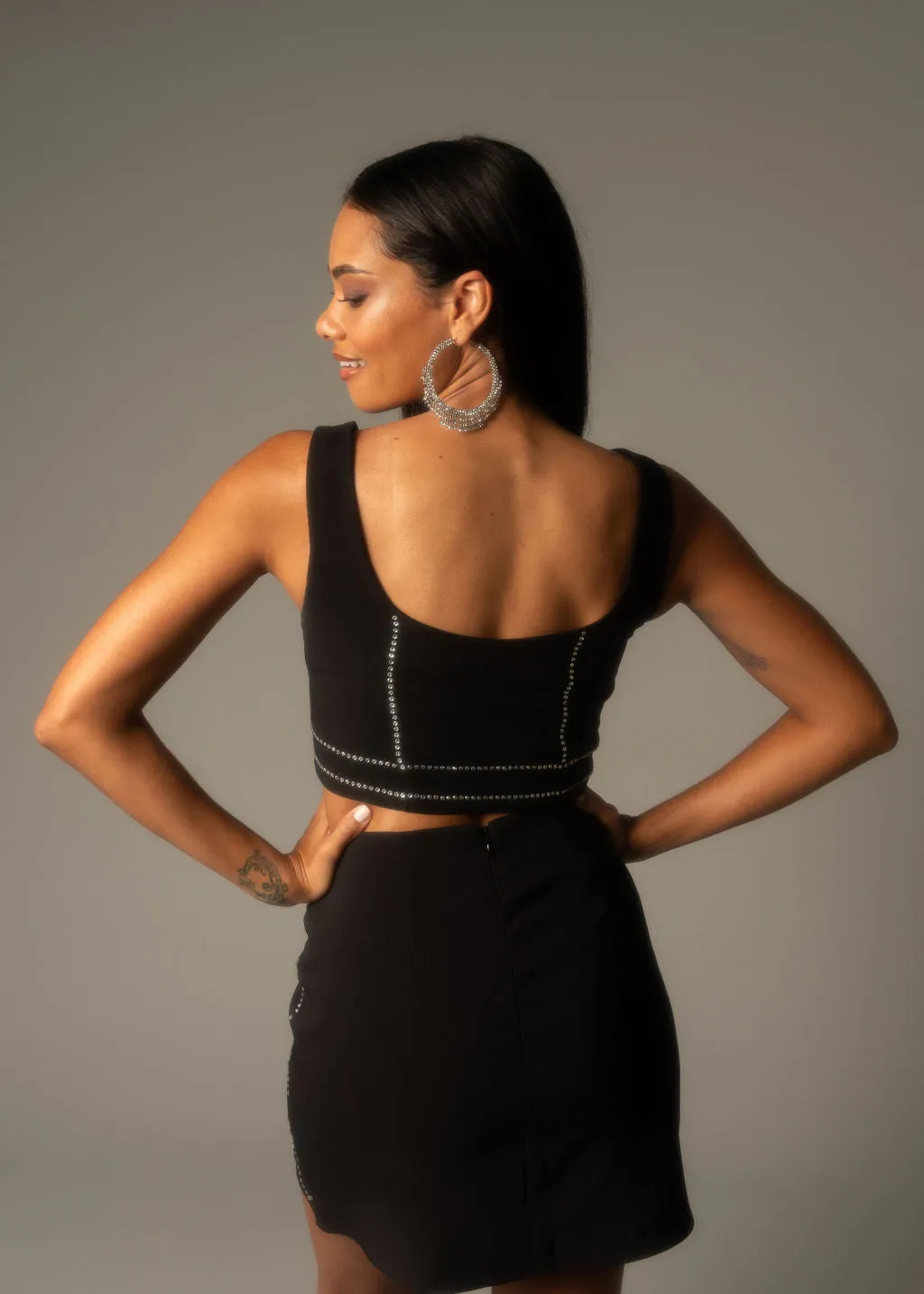 hypoallergenic material Buttery Soft Feel Emily Rhinestone Embellished Crop Top