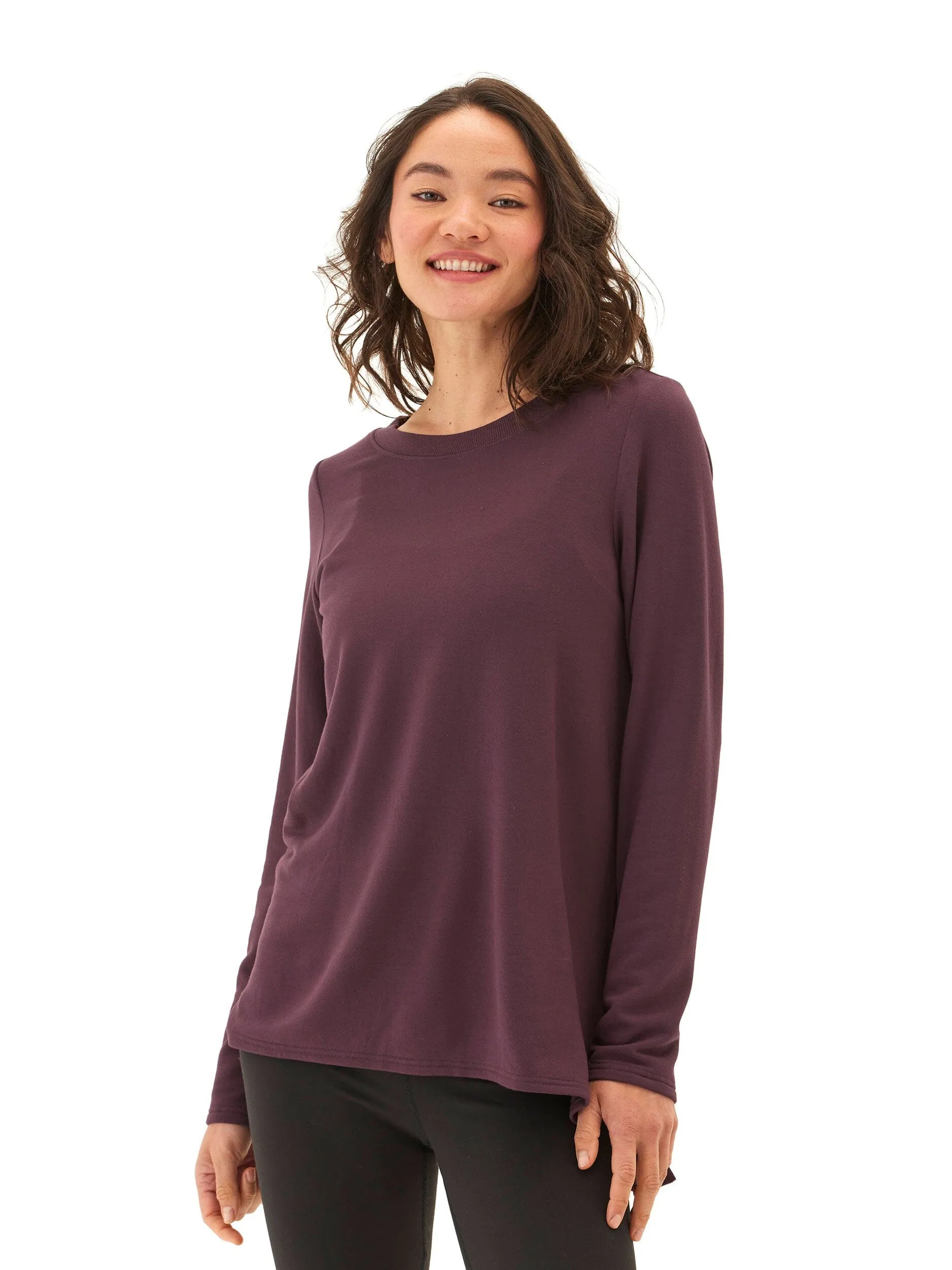 Slim Silhouette Stitched Look Teagan Feather Fleece Step-Hem Tunic