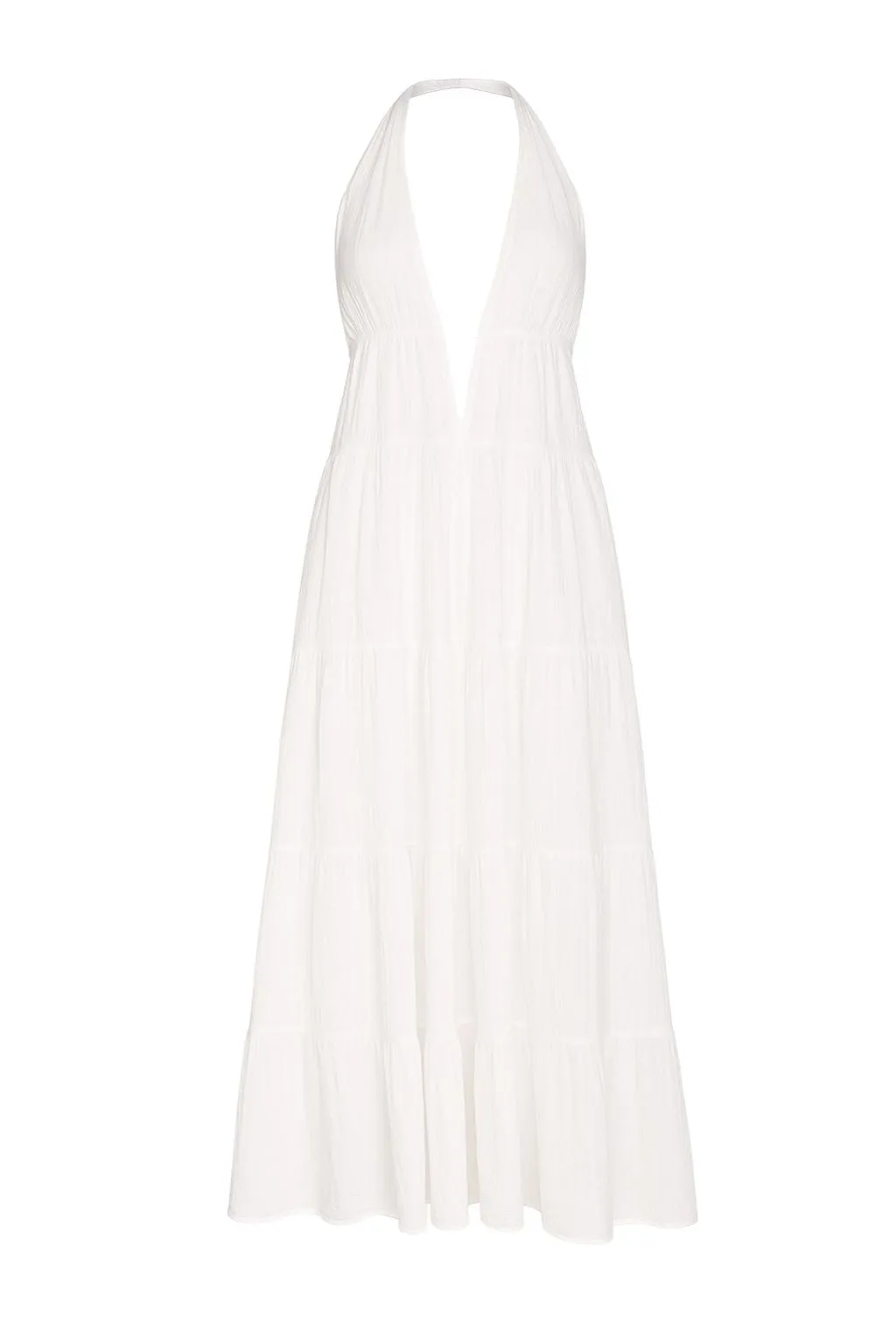 Abstract Pattern Refined Finish Esperanza White Halter Linen Maxi Dress