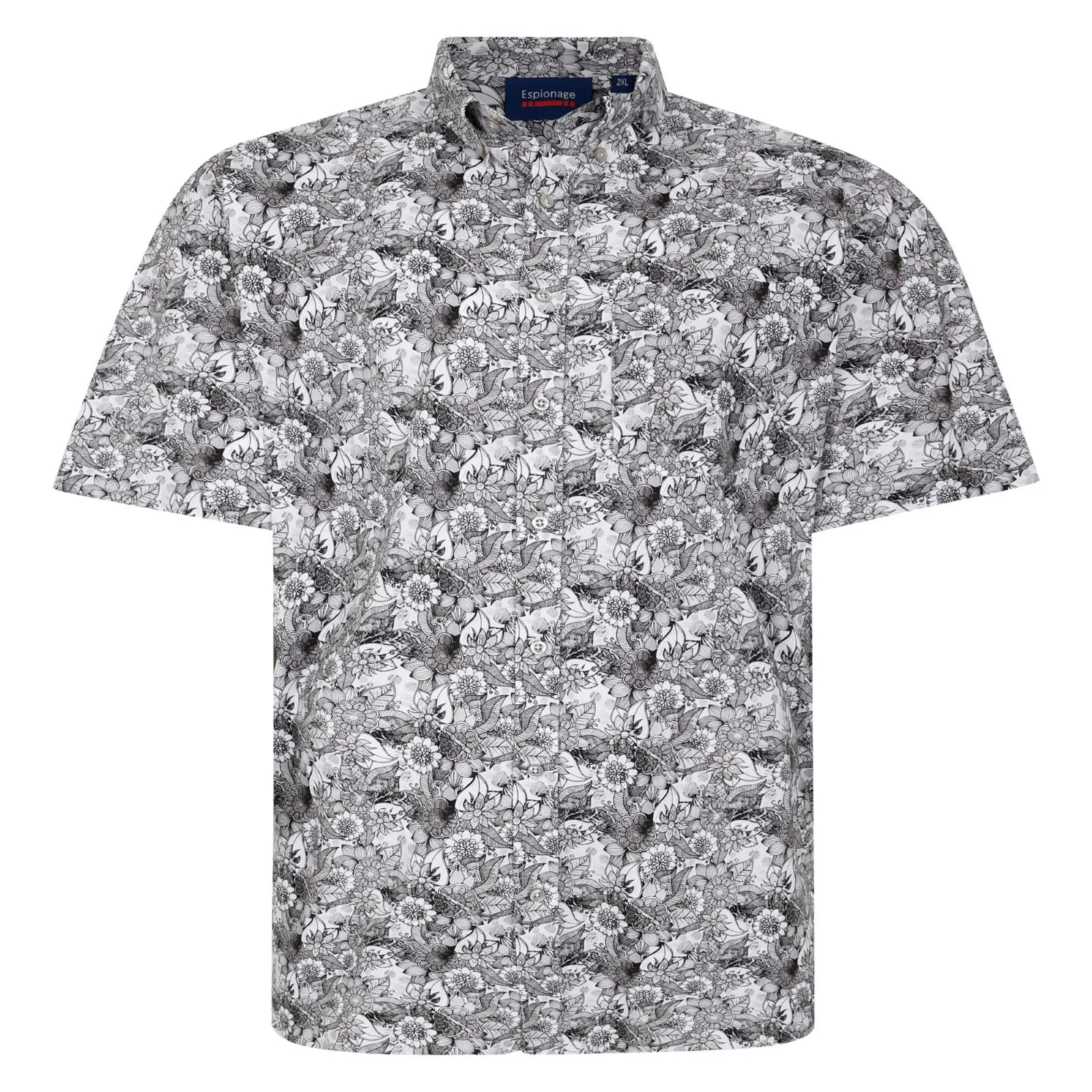 Reinforced Seams Snug feel Espionage Mens Floral Monochrome Big & Tall Short Sleeve Shirt