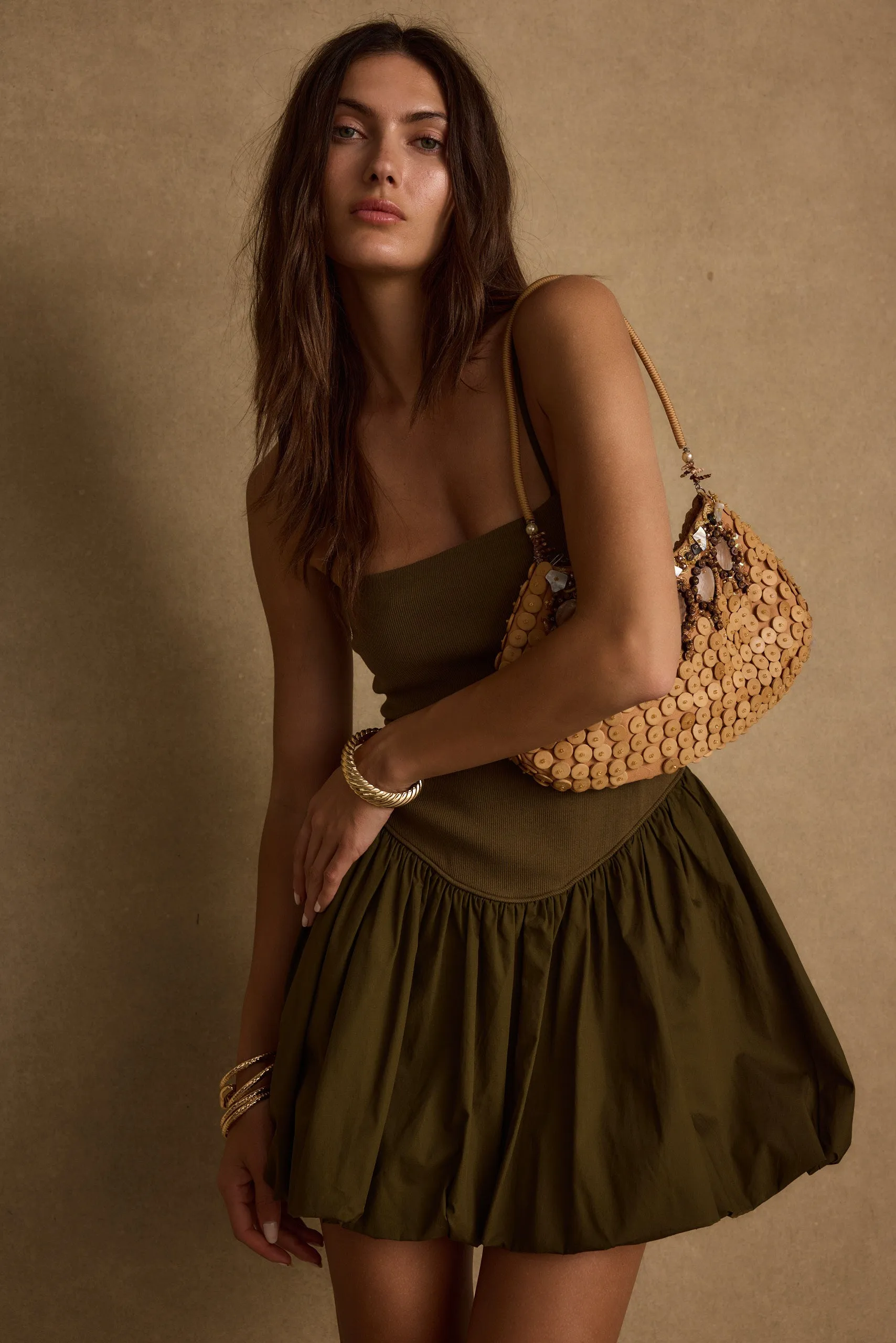 Hip-Flattering Timeless Fit Look Eternal Olive Bubble Hem Mini Dress