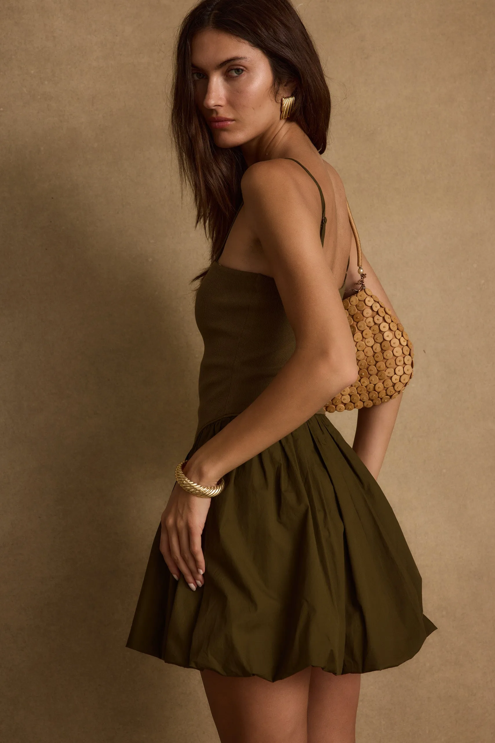 Flattering Look Fit Eternal Olive Bubble Hem Mini Dress