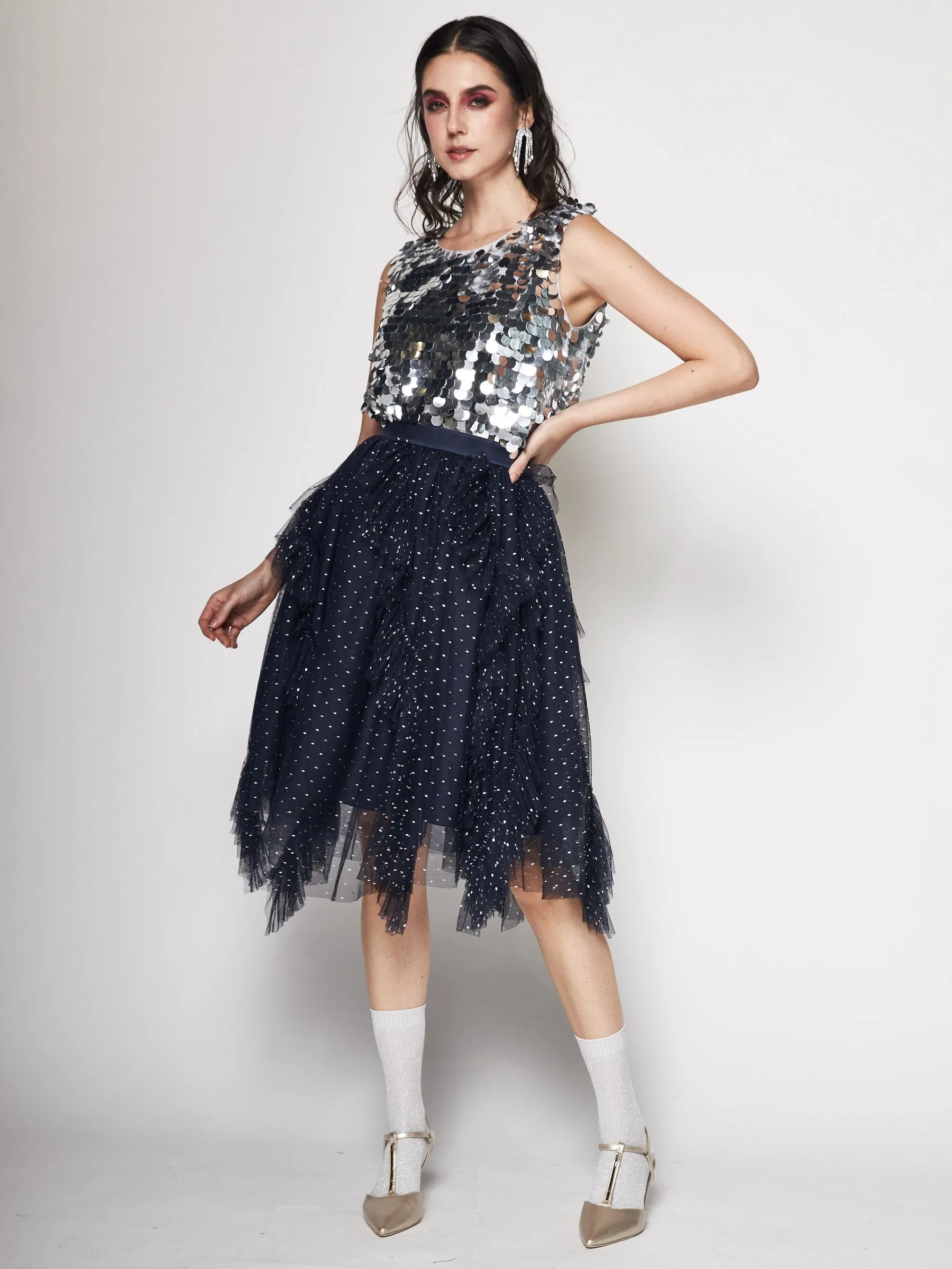 Asymmetric Tulle Midi Skirt Modern Cut A line