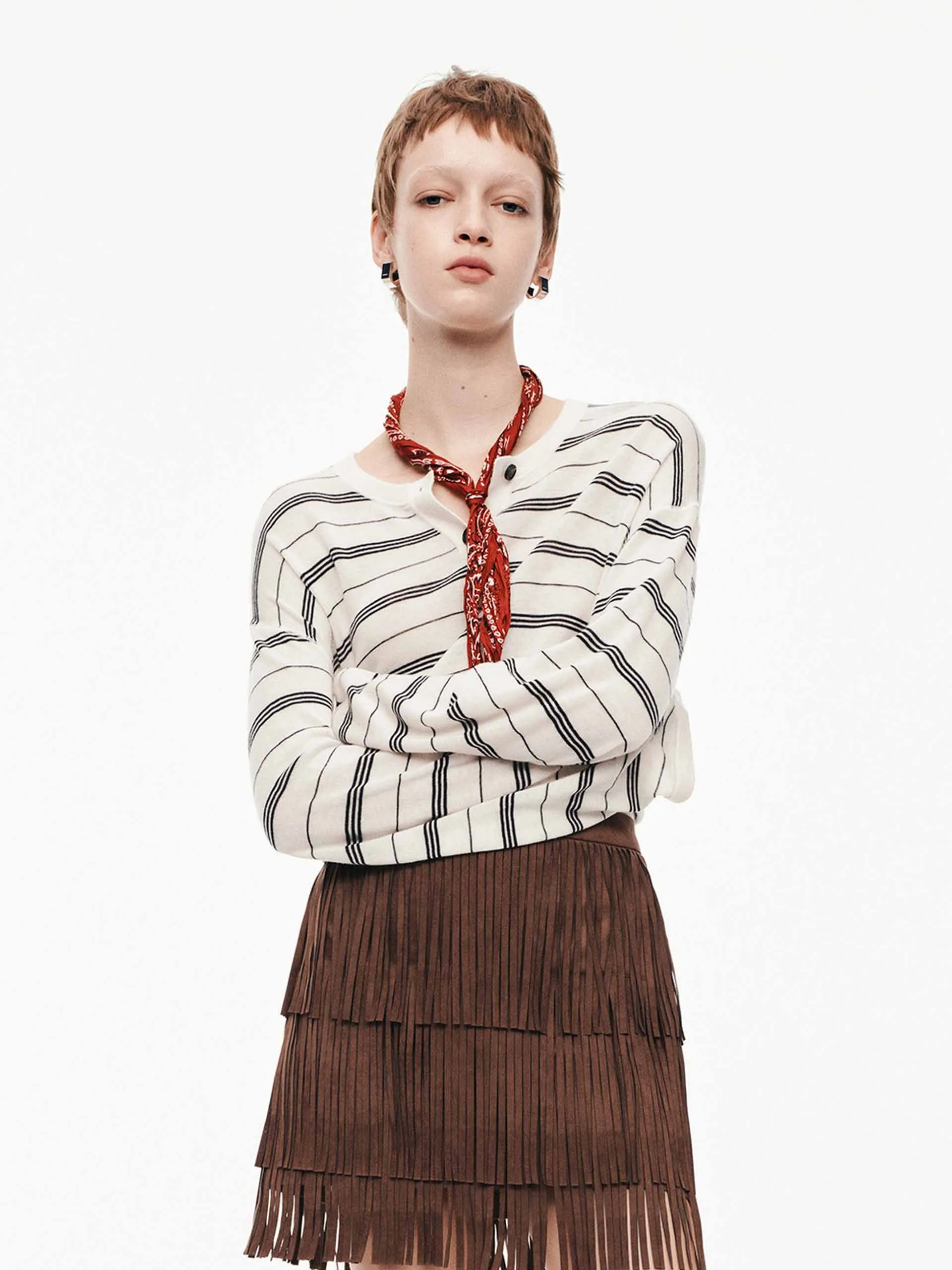 Striped Wool Knit Sweater Sophisticated Look Soft Waistband