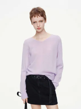 Comfy Layered Wear Sporty Design Raw Hem V-neck Sweater