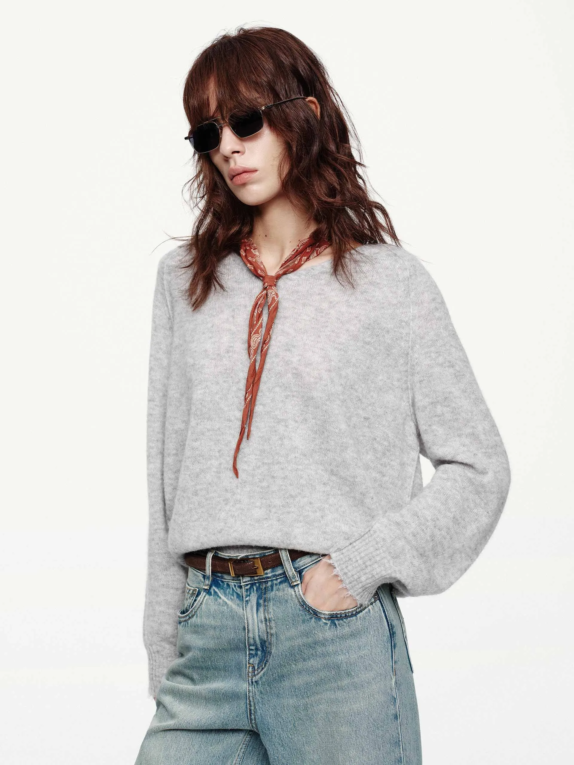 Trendy Layer Raw Hem V-neck Sweater