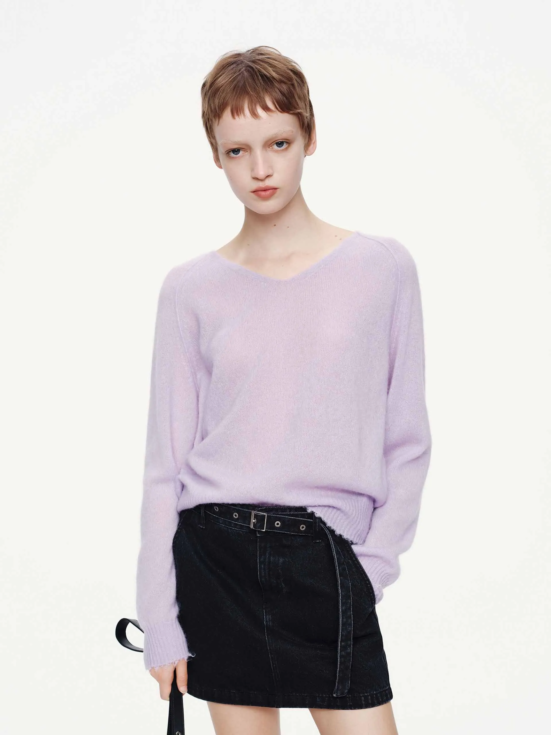 Comfy Layered Wear Sporty Design Raw Hem V-neck Sweater