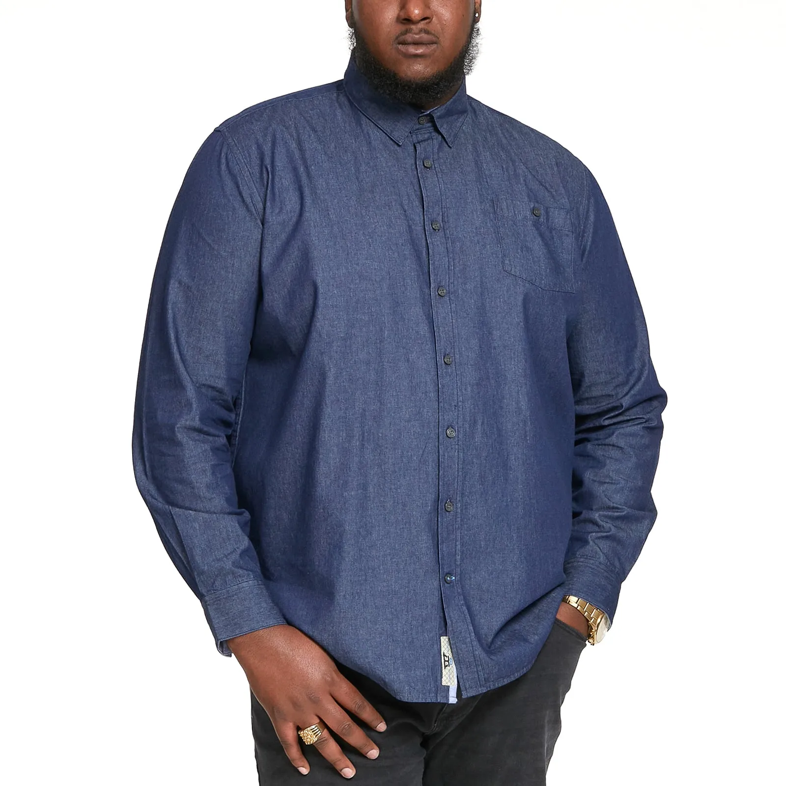 Personalized Touch Patterned Texture D555 Mens Jacob Big & Tall Long Sleeve Button Down Denim Shirt - Blue