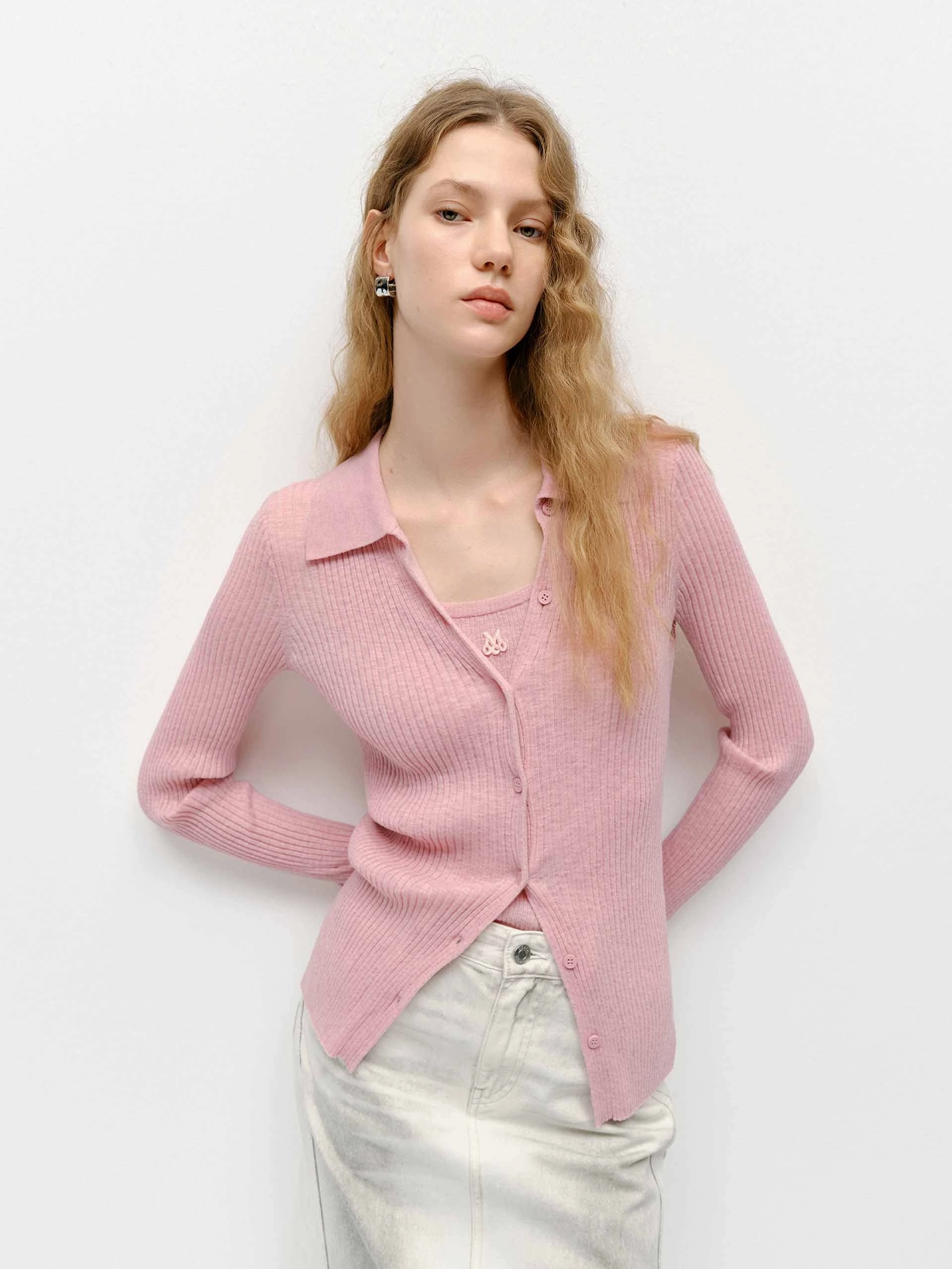 Reversible Seamless Design Breathable Merino Wool Polo Collar Knit Cardigan