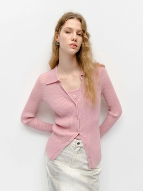 Reversible Seamless Design Breathable Merino Wool Polo Collar Knit Cardigan