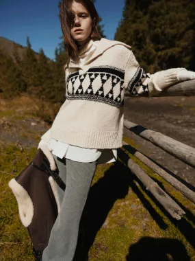 Lapel Collar Fair Isle Sweater Reinforced Shoulder Design Stretch Flex