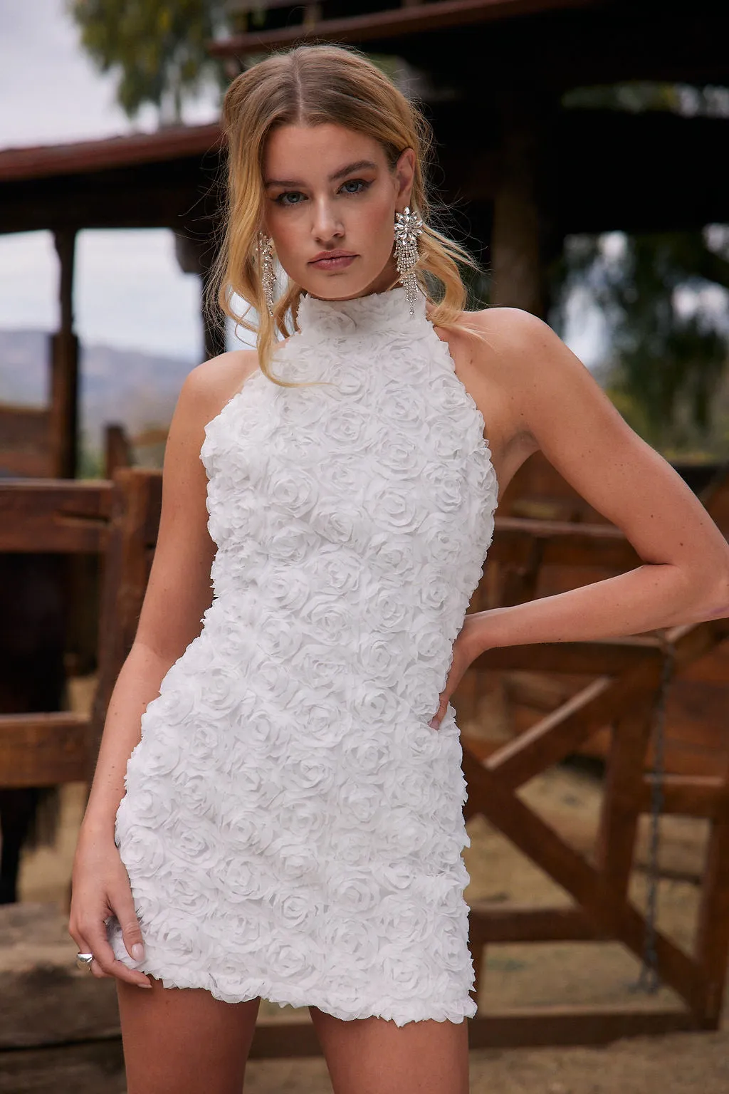 Maya White Floral Applique Halter Mini Dress Smooth Outline All-Day Fit
