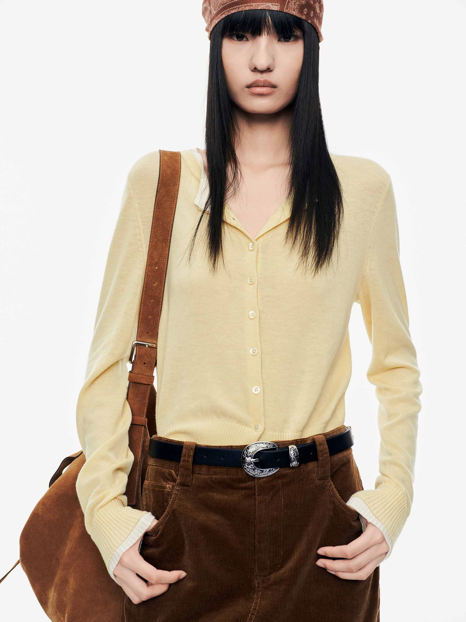 Contrast Stitch Quick Fit Crewneck Cropped Wool Cardigan