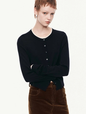Crewneck Cropped Wool Cardigan LowMaintenance Fabric