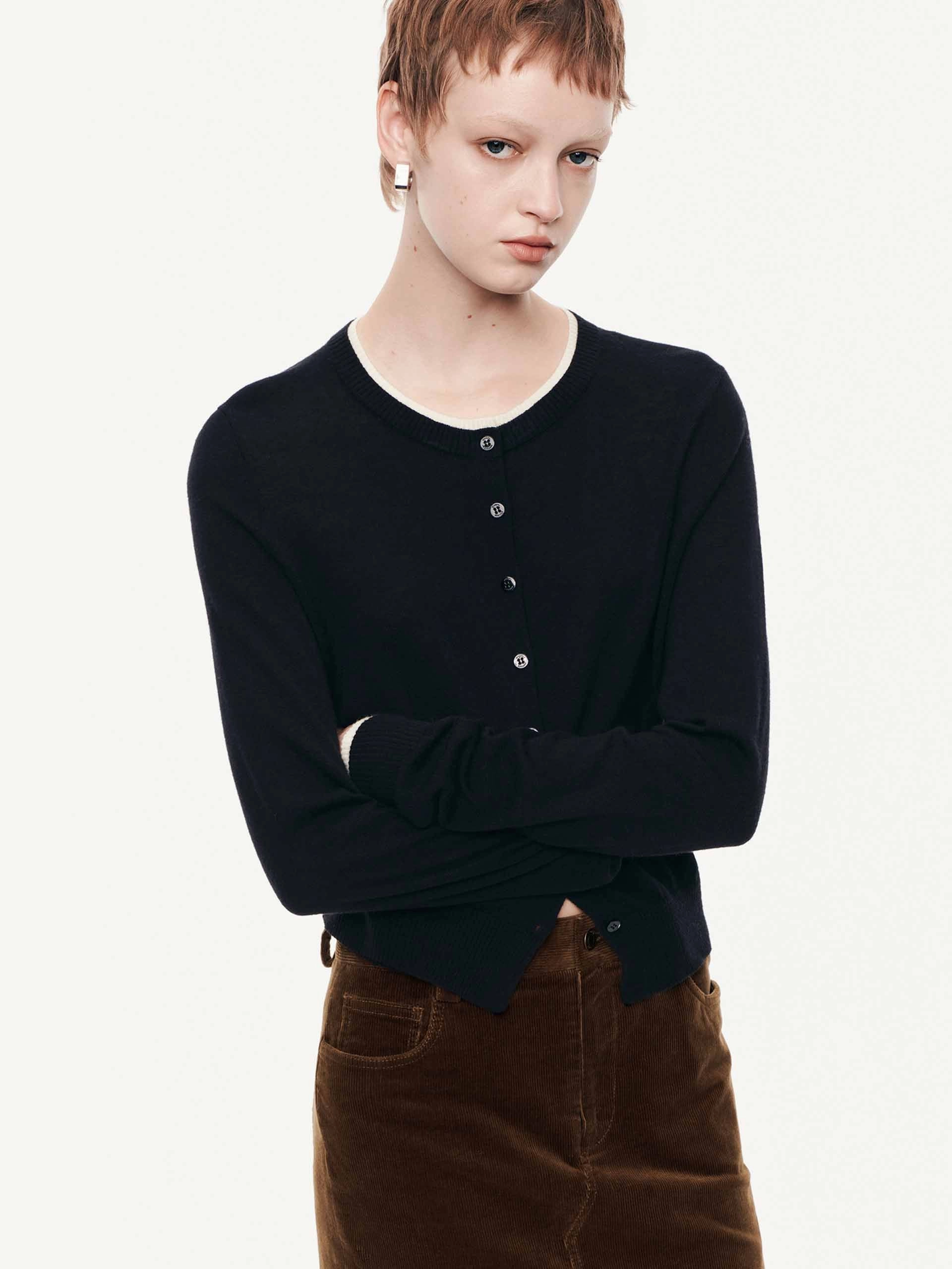 3D Knitting Technology Crewneck Cropped Wool Cardigan
