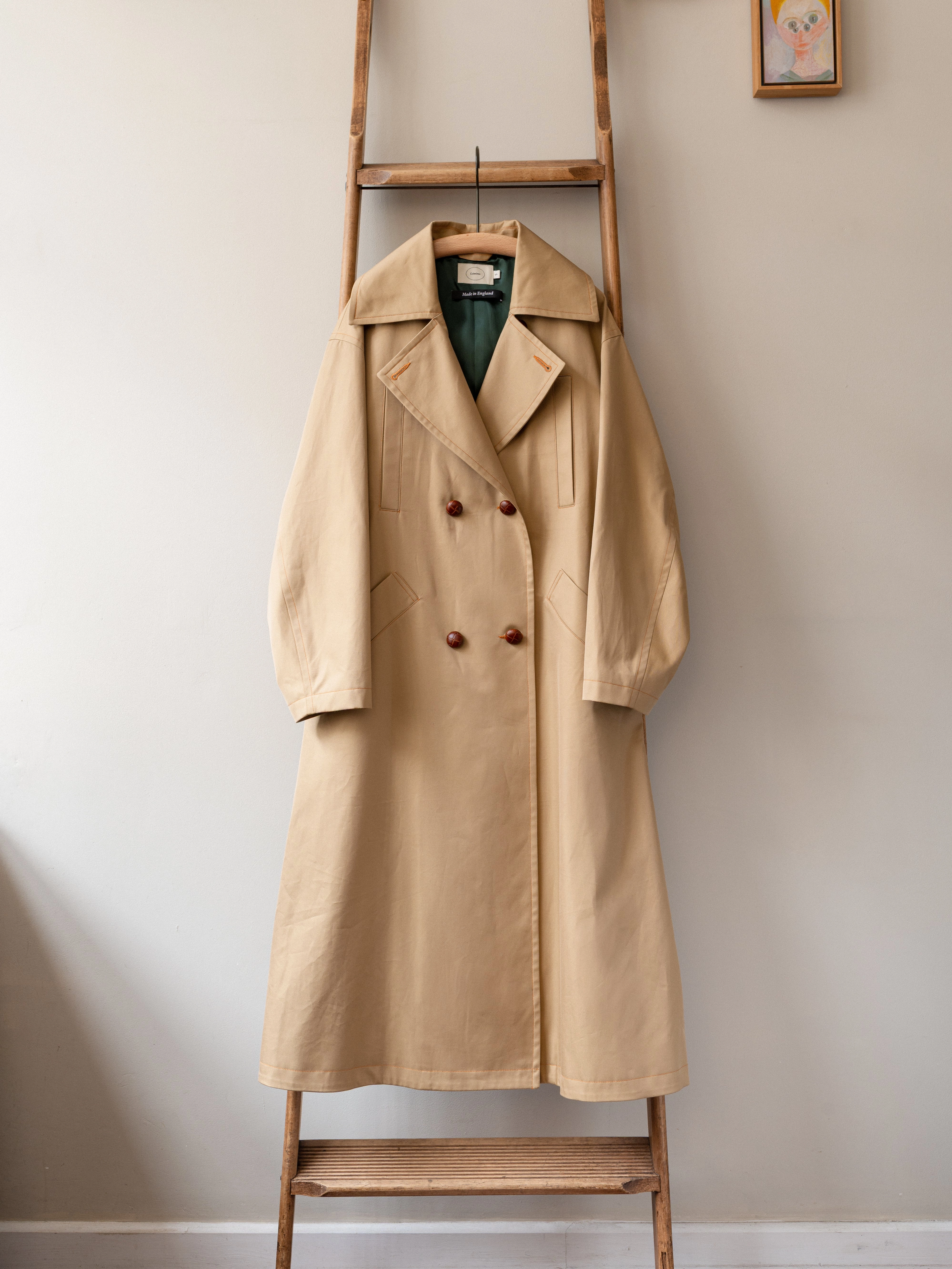Long Peacoat Gabardine / Beige Two Way Zipper Lightweight Comfort