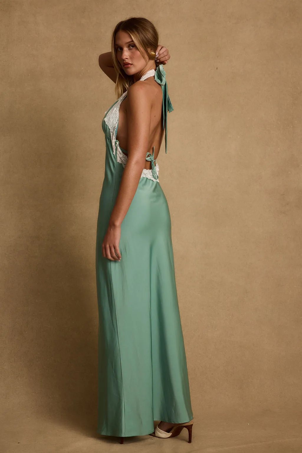 Fiorella Lace Satin Midi Dress Matte-finish