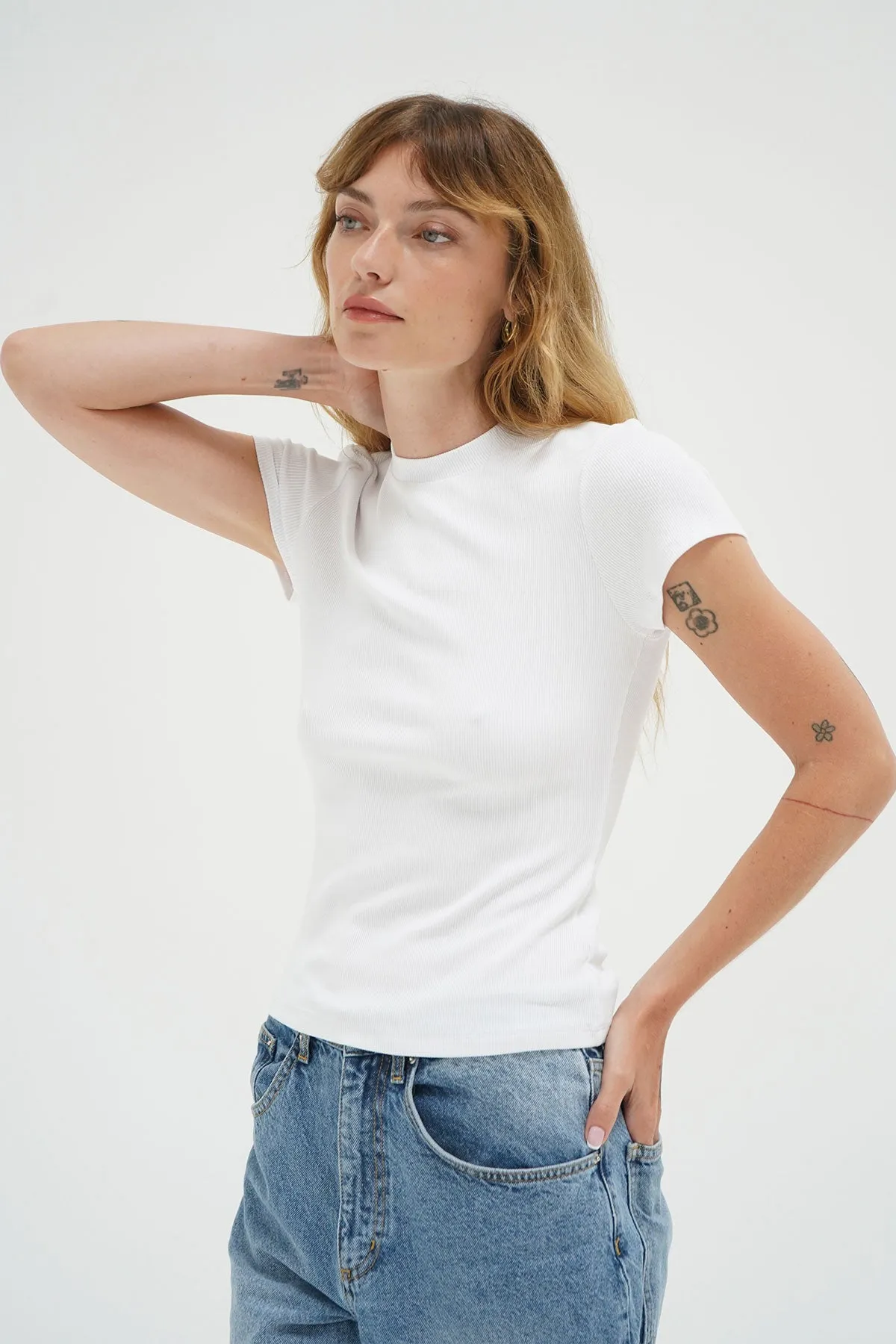 Everyday apparel Holiday Wear Fitted Ribbed Crew Tee - White