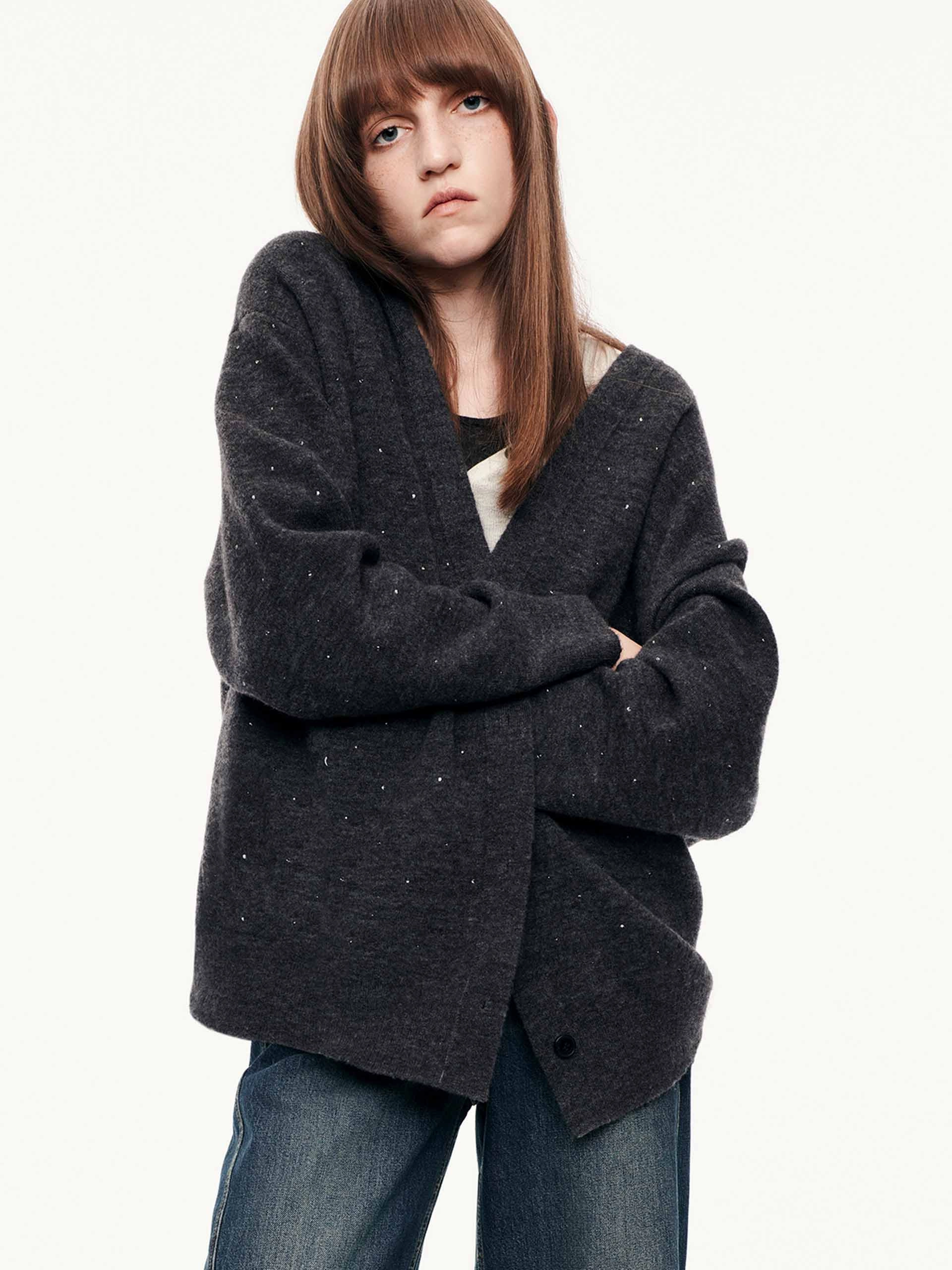 Day Layer Rhinestone Wool Blend Cardigan