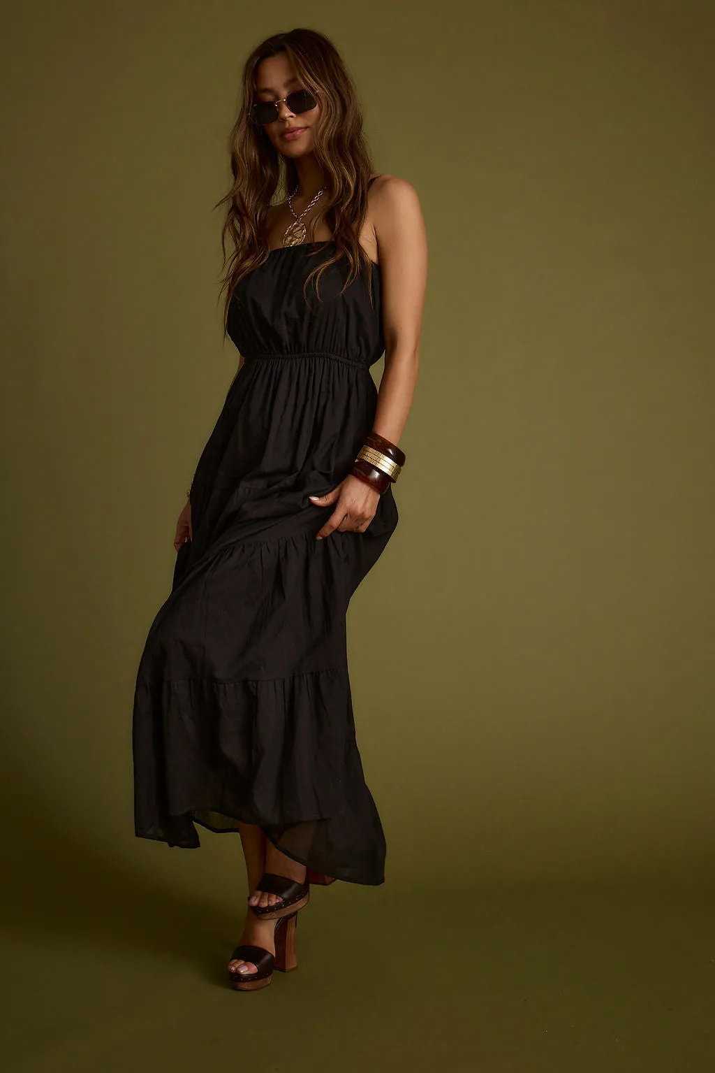 Pleat Breeze Darion Black Maxi Dress