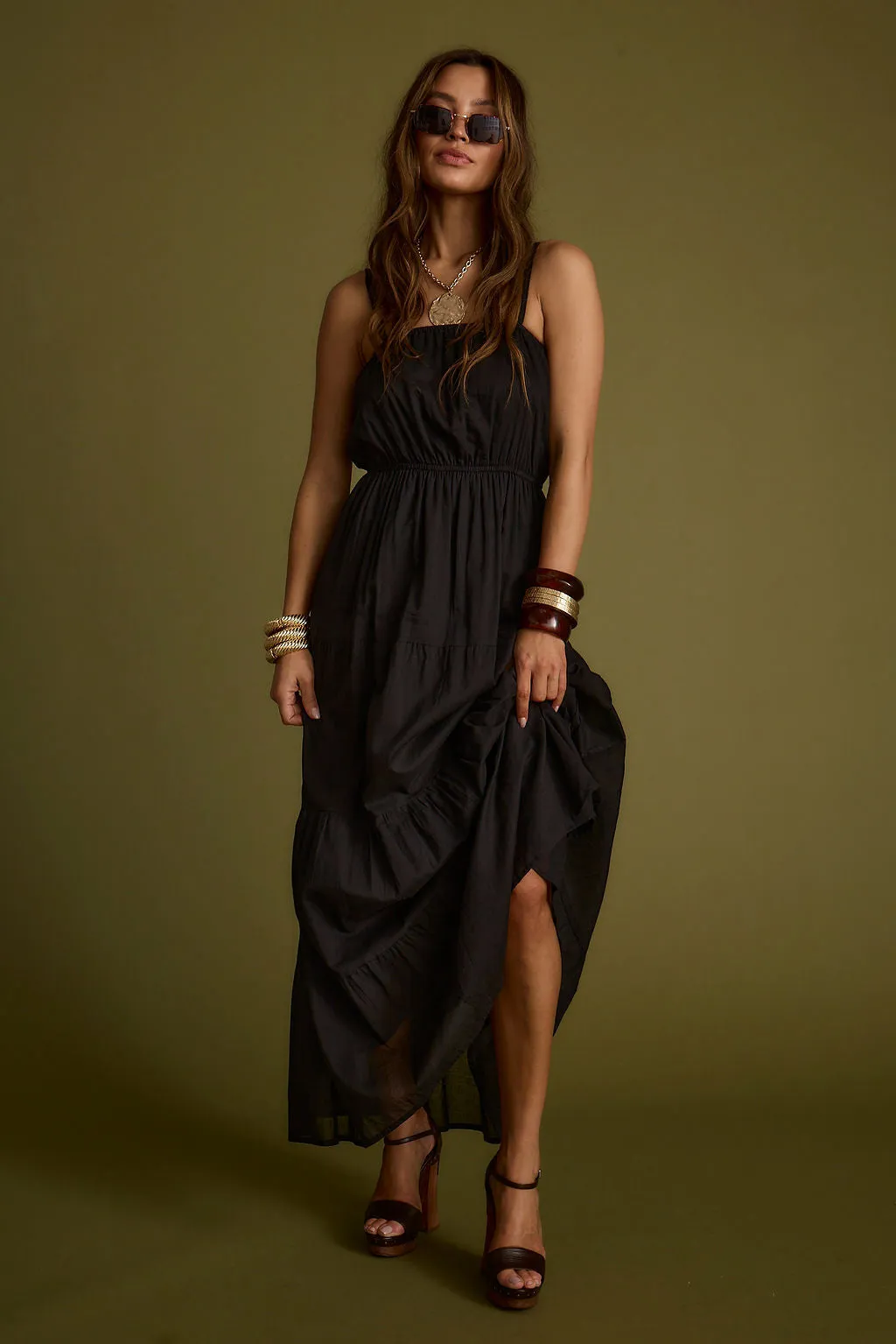 Ceremony Ready Elastic-Waist Darion Black Maxi Dress