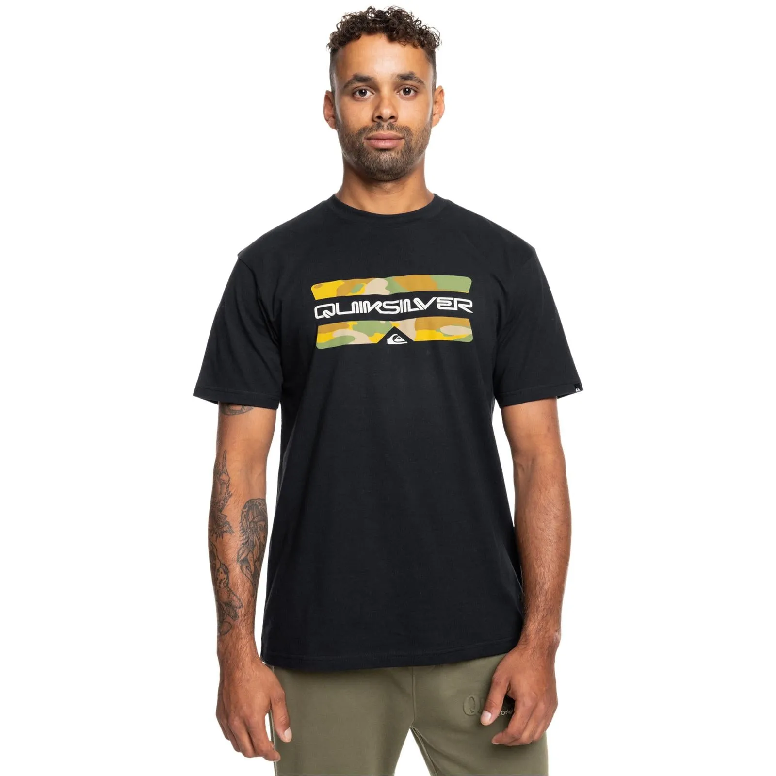 Quiksilver Mens QS Camo Logo Graphic T-Shirt Basic Wardrobe LightReflectiveTrim