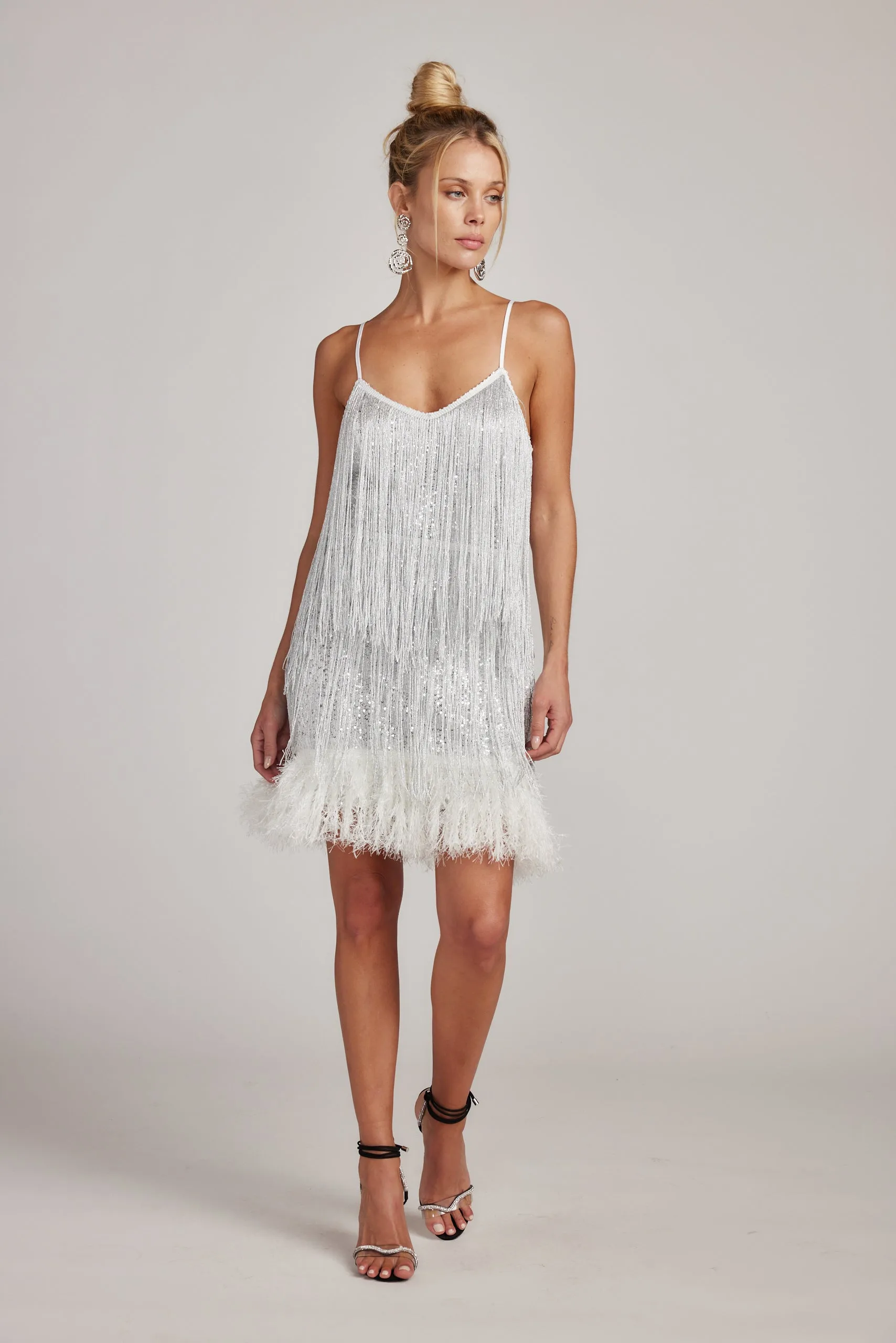 Travel Vibe Disco Fever Silver Fringe Mini Dress