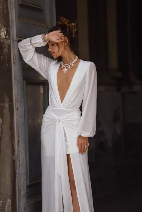 Bella White Mesh Plunge Maxi Dress Weekend Chic