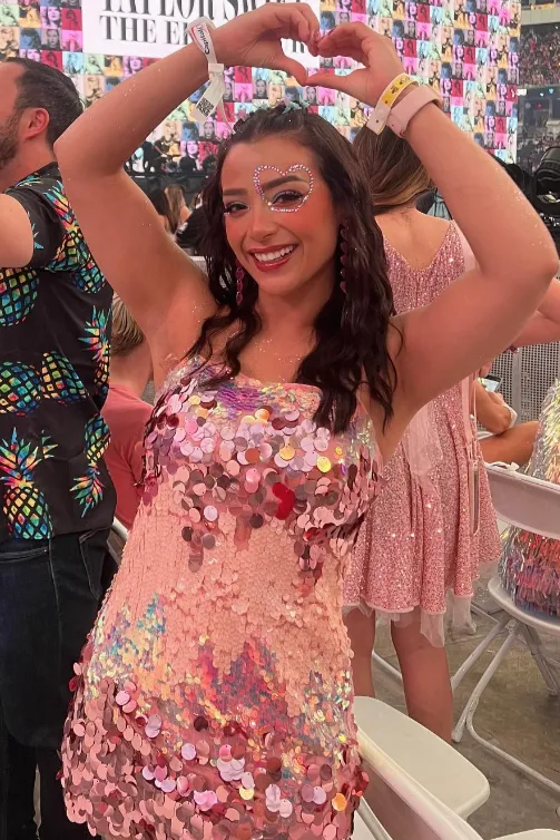 Emmy Pink Disco Sequin Mini Dress Neutral Form Bold Cut