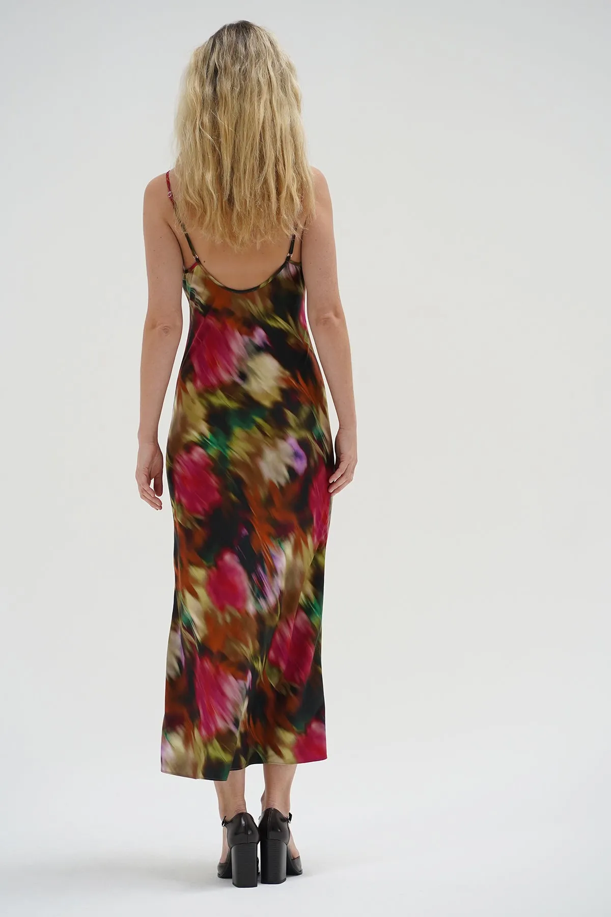 Silky-Feel Josie Slip Dress - Blurred Floral