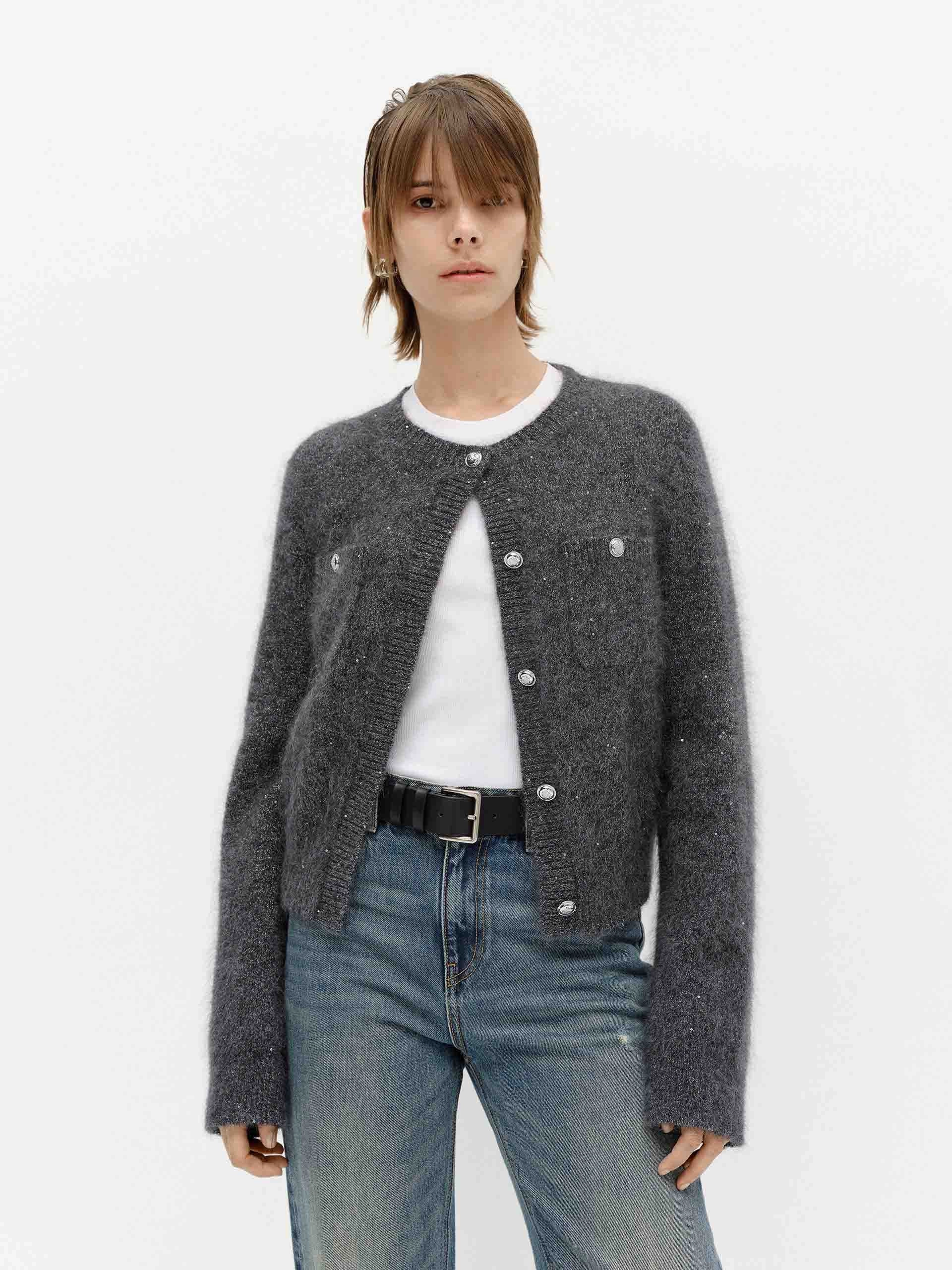 Fluffy Crew Neck Cardigan OdorResistant Treatment Light Reflective Trims