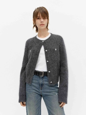 Breathable mesh Closet Essential Fluffy Crew Neck Cardigan