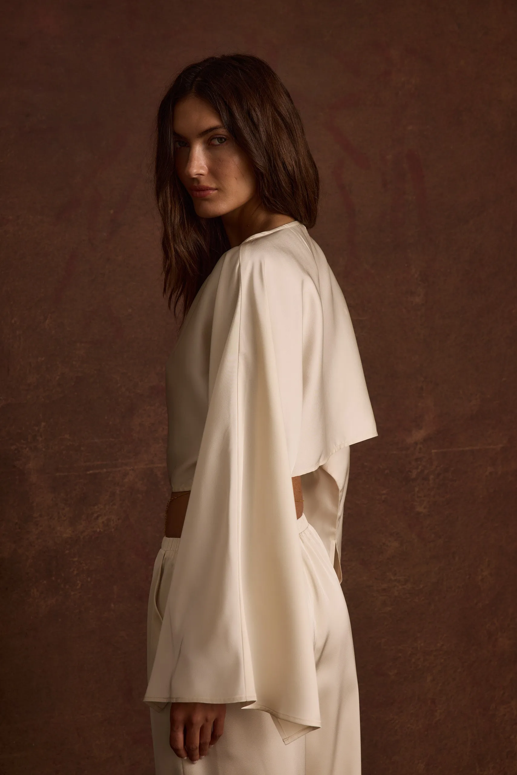 Clear Breeze Cream Satin Top Yoga - wear