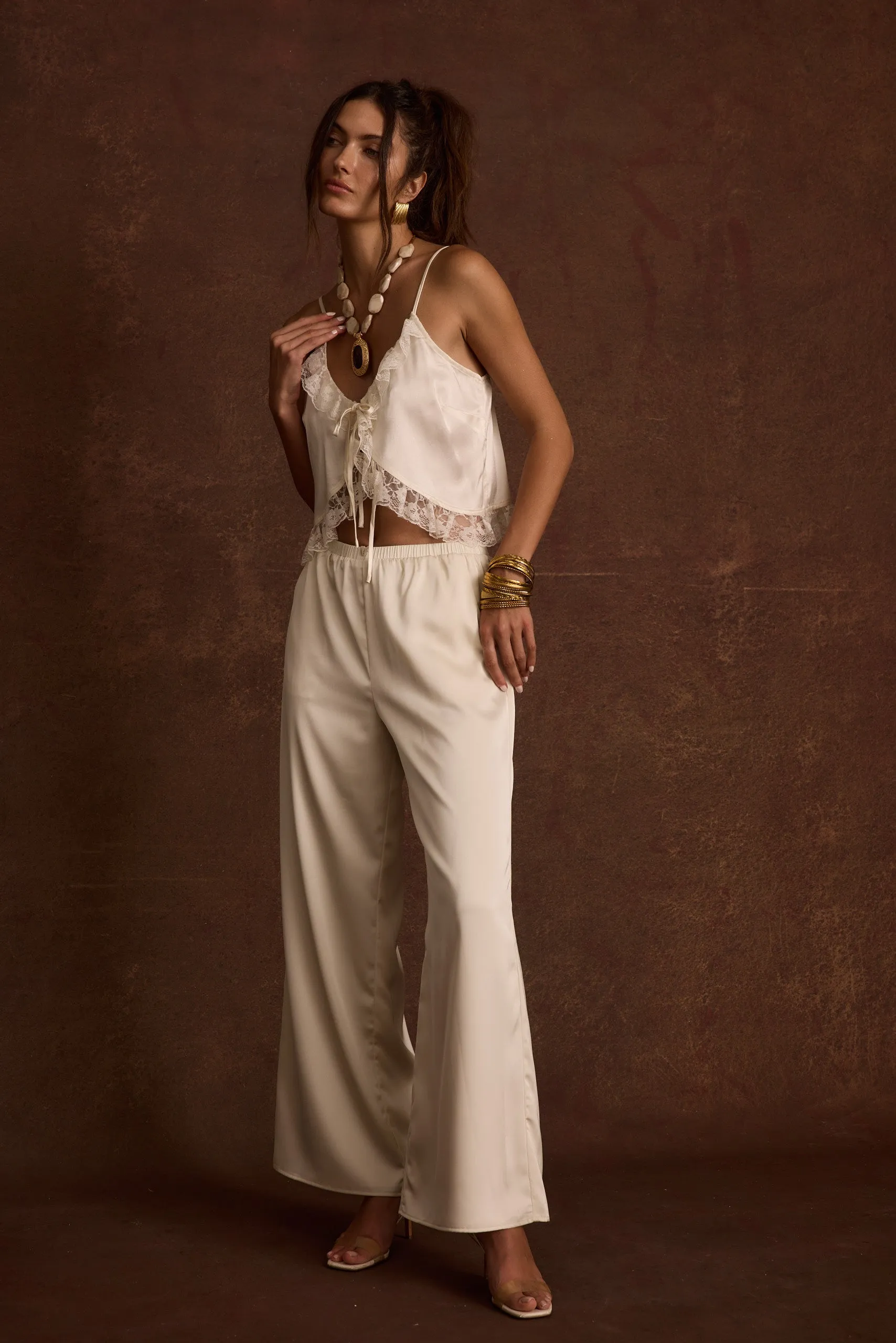 Cait Ivory Tie Front Cami Hidden Zipper