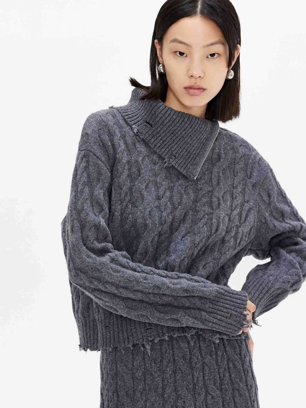 Chill Style Trendy Layer Turtleneck Cable Knitted Sweater