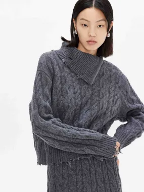 Turtleneck Cable Knitted Sweater Functional Layers No Ride Up