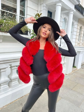 Daily Wear Red Luxury Fur 4 Row Gilet