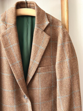No Smell Button Fastenings Scottish Merino Wool Blazer / Brown Cheviot