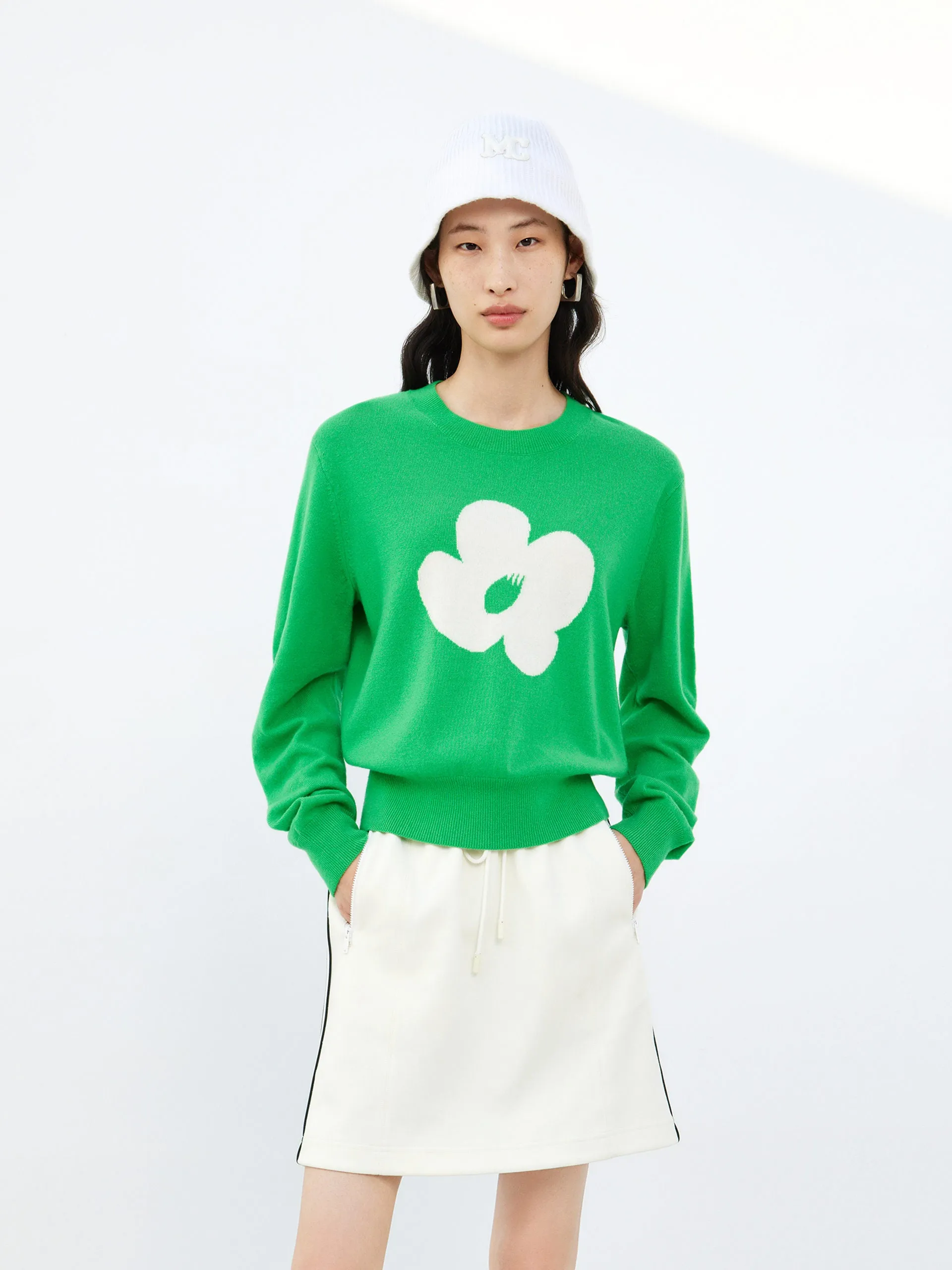 Floral Pattern Wool Sweater Lightweight Comfort Soft touch layer
