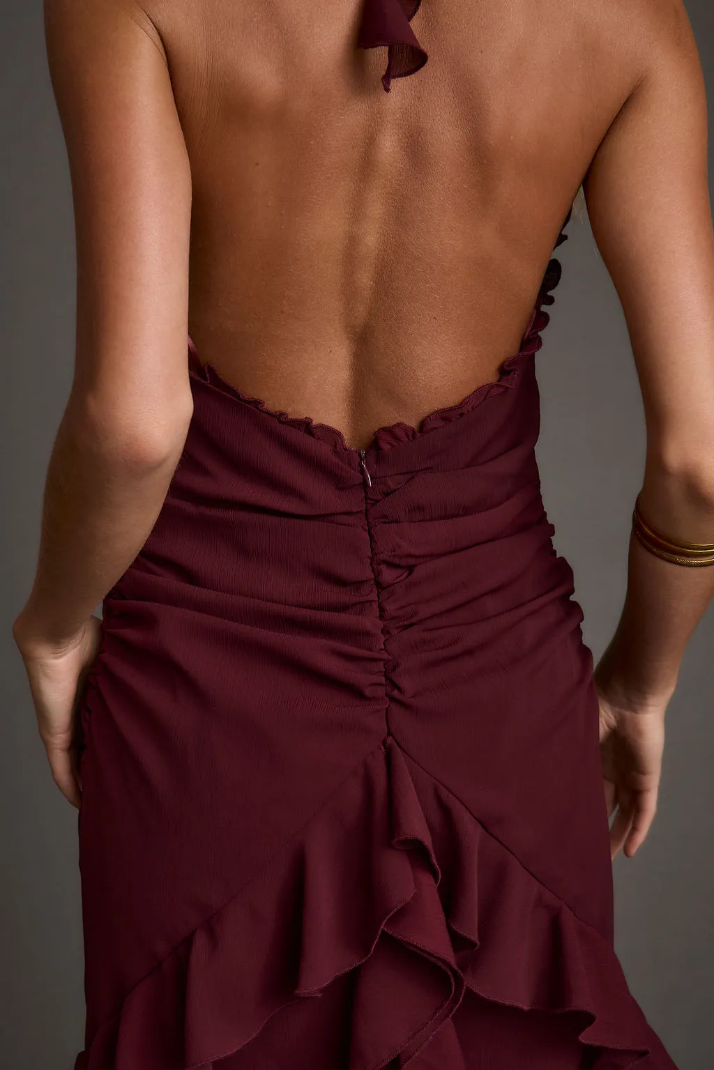 Aria Merlot Halter Maxi Dress Simple Mood Drapey Fabric