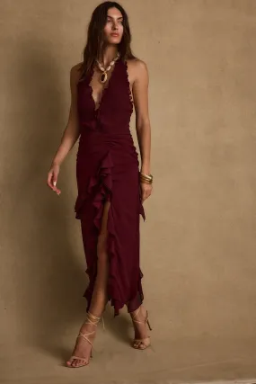 Aria Merlot Halter Maxi Dress Breathable fabric Daily Movement