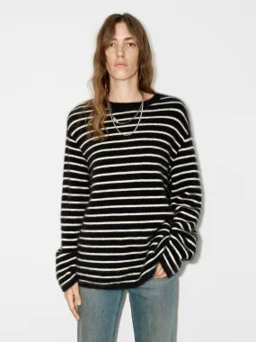 Fluffy Wool Blend Striped Sweater Quick Dry Material