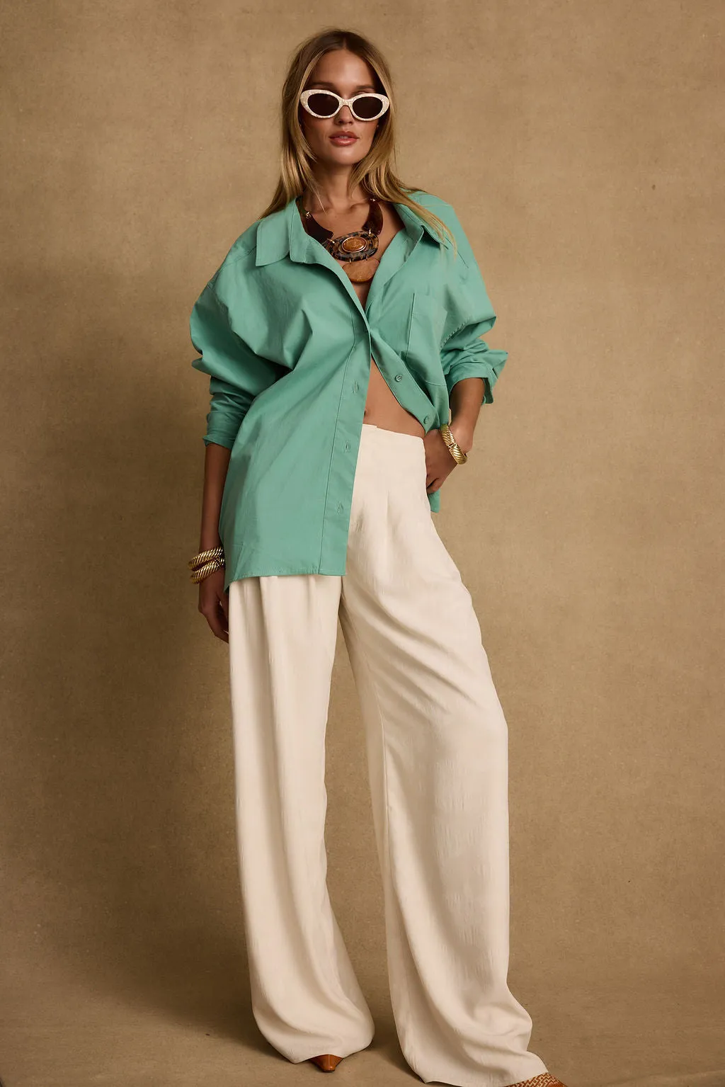Sauce Vacanza Mint Button Up Top