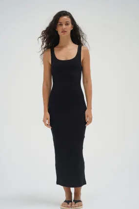 Timeless Ribbed Tank Midi Dress - Black Effortless Touch Luxurious Texture