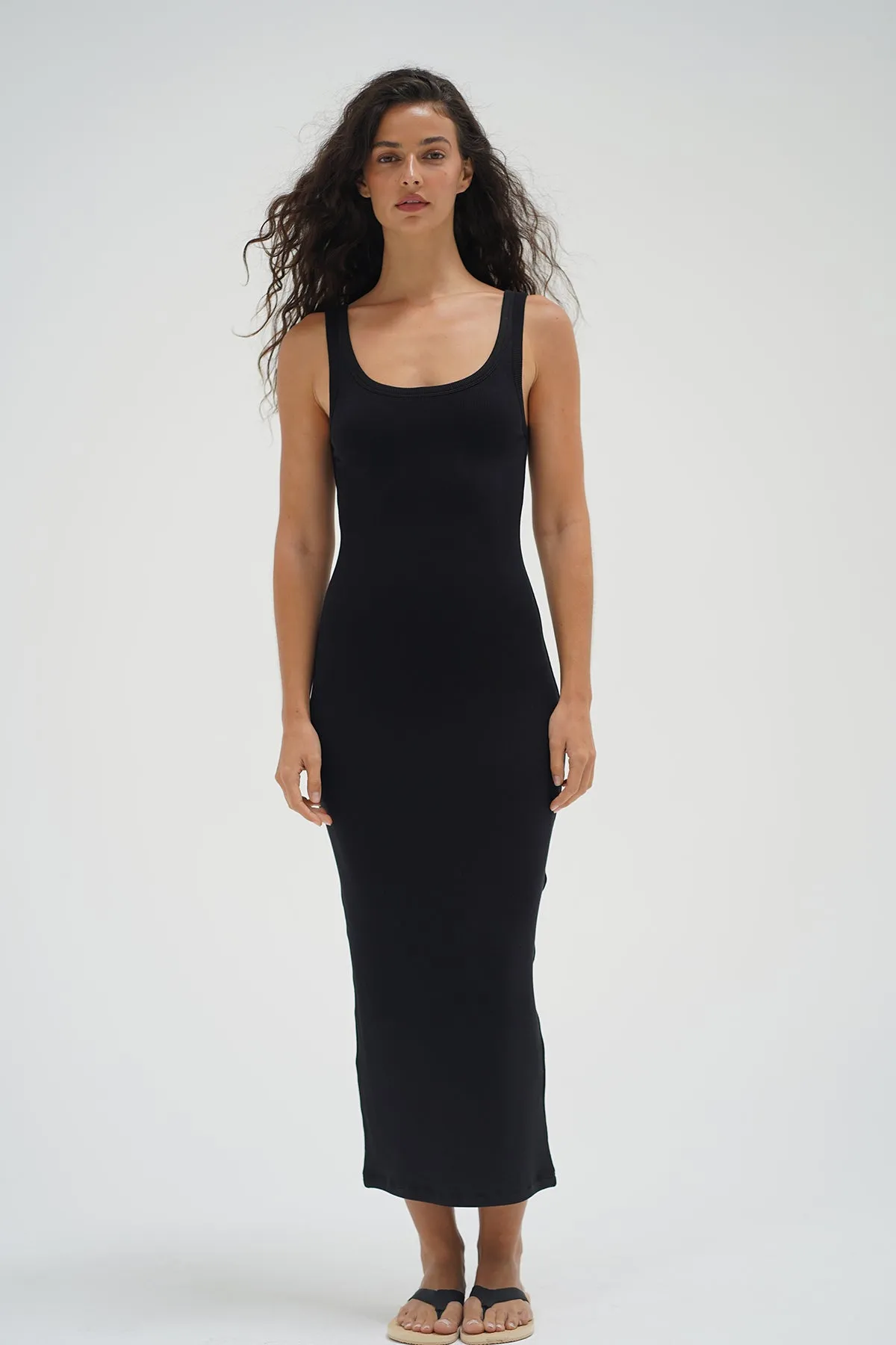 Timeless Ribbed Tank Midi Dress - Black Effortless Touch Luxurious Texture