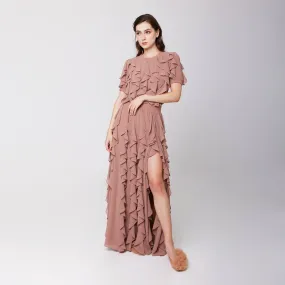 Mall Brand Look Ruffled Slit Skirt