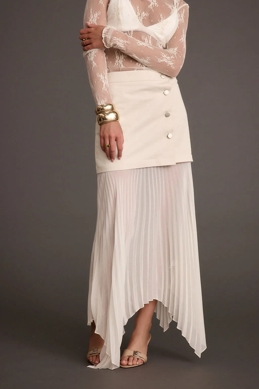 Whitney Bone Layered Pleated Maxi Skirt Eco Friendly Dye Smart Look