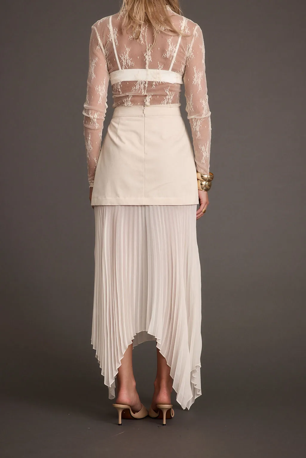 Hip Skimming Whitney Bone Layered Pleated Maxi Skirt